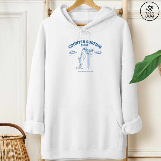 Pug Counter Surfing Club Hoodie White Taco-Dog
