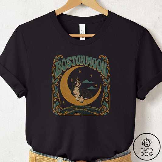 Boston Terrier Crescent Moon T-Shirt Black Taco-Dog