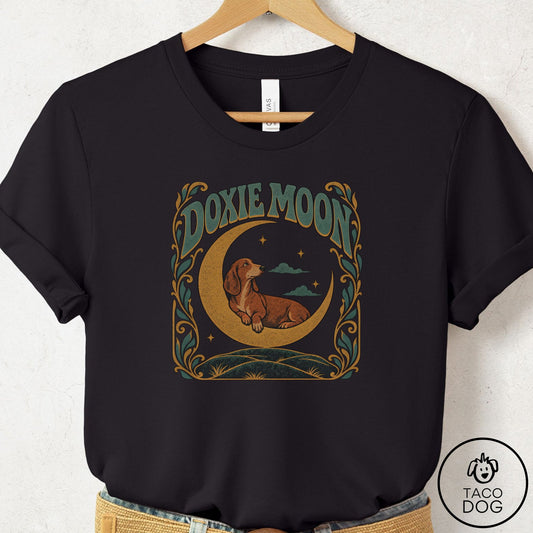 Dachshund Crescent Moon T-Shirt Black Taco-Dog
