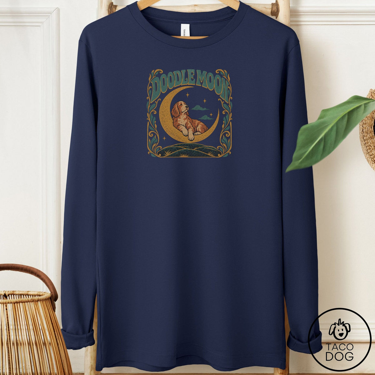 Doodle Crescent Moon Long Sleeve Tee Navy Taco-Dog