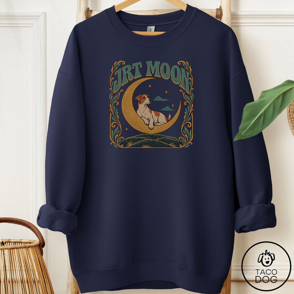 Jack Russell Crescent Moon Sweatshirt Navy Taco-Dog