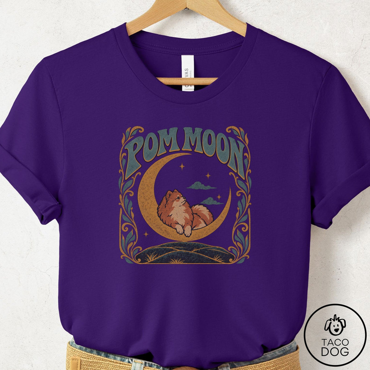 Pomeranian Crescent Moon T-Shirt Team Purple Taco-Dog
