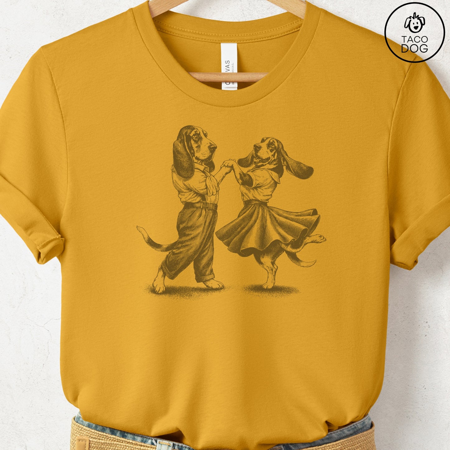 Basset Hound Dancing T-Shirt Mustard Taco-Dog