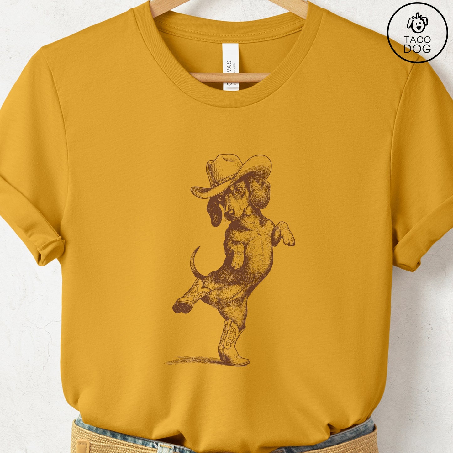 Dachshund Dancing Boots T-Shirt Mustard S Taco-Dog