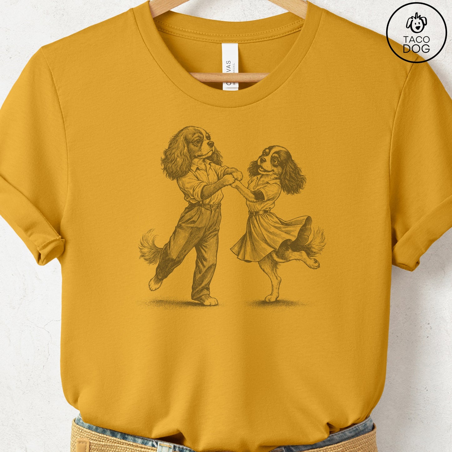 Cavalier King Charles Spaniel Dancing T-Shirt Mustard Taco-Dog