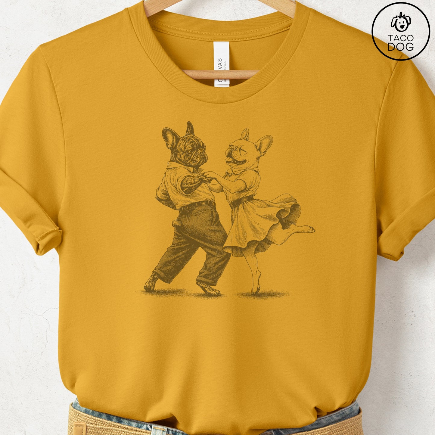 French Bulldog Frenchie Dancing T-Shirt Mustard Taco-Dog