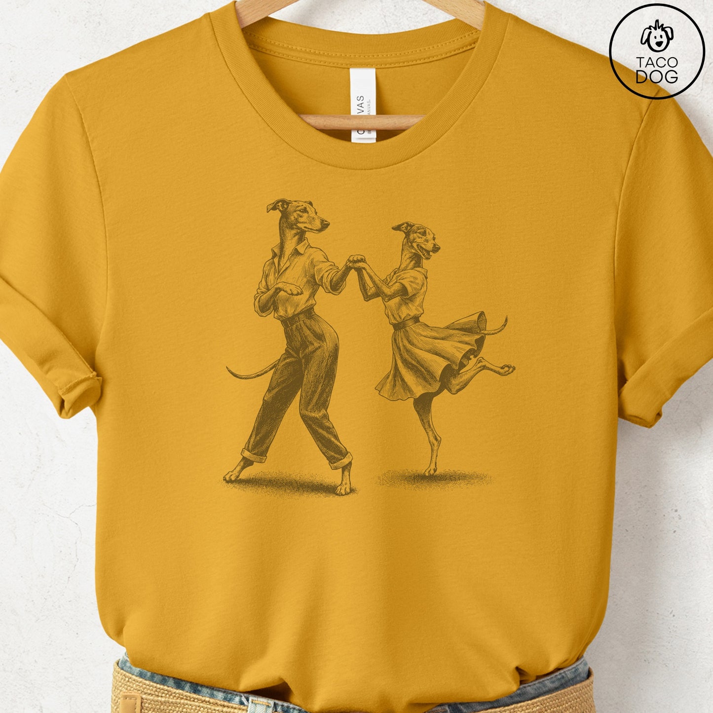 Italian Greyhound Whippet Dancing T-Shirt Mustard Taco-Dog