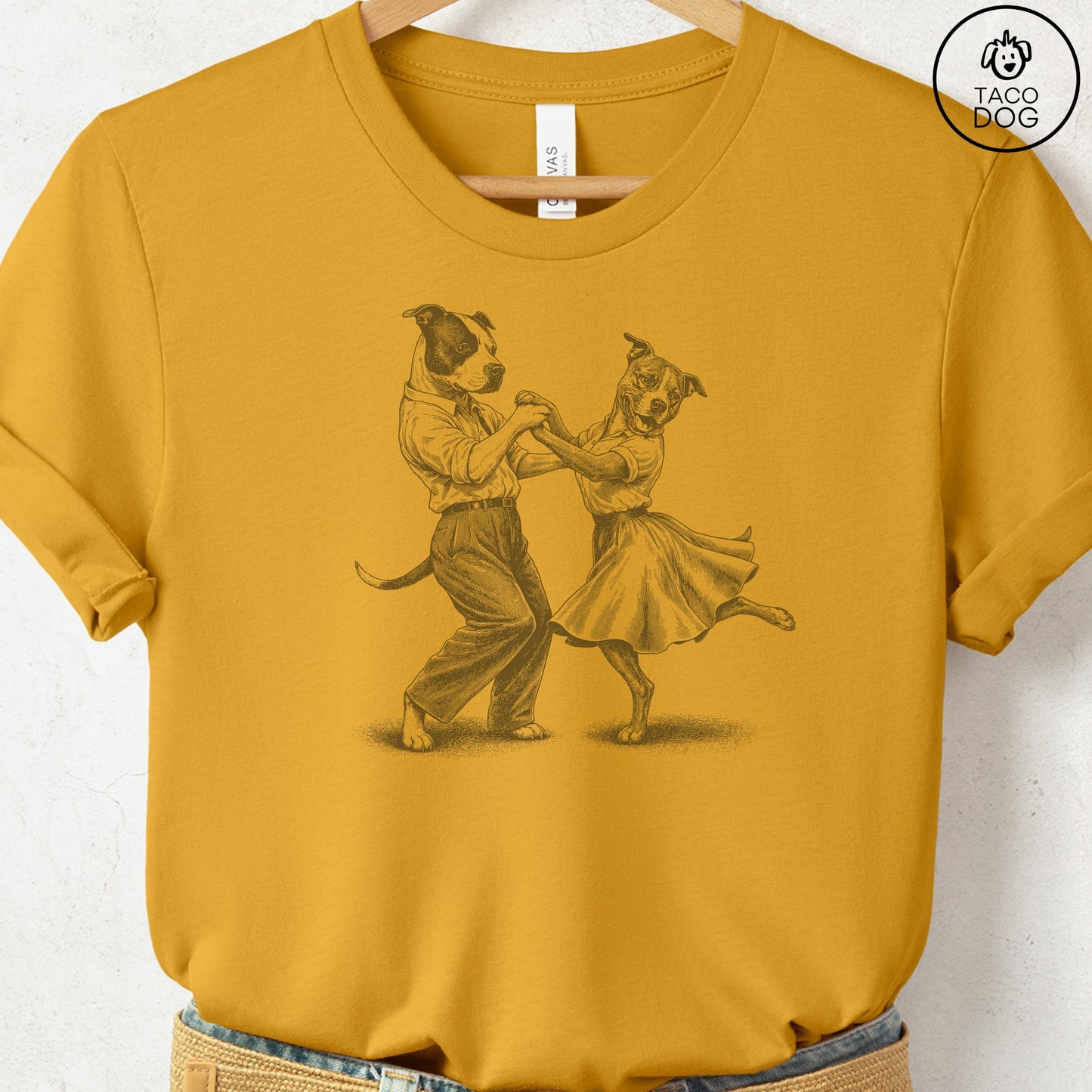 Pitbull Dancing T-Shirt Mustard Taco-Dog