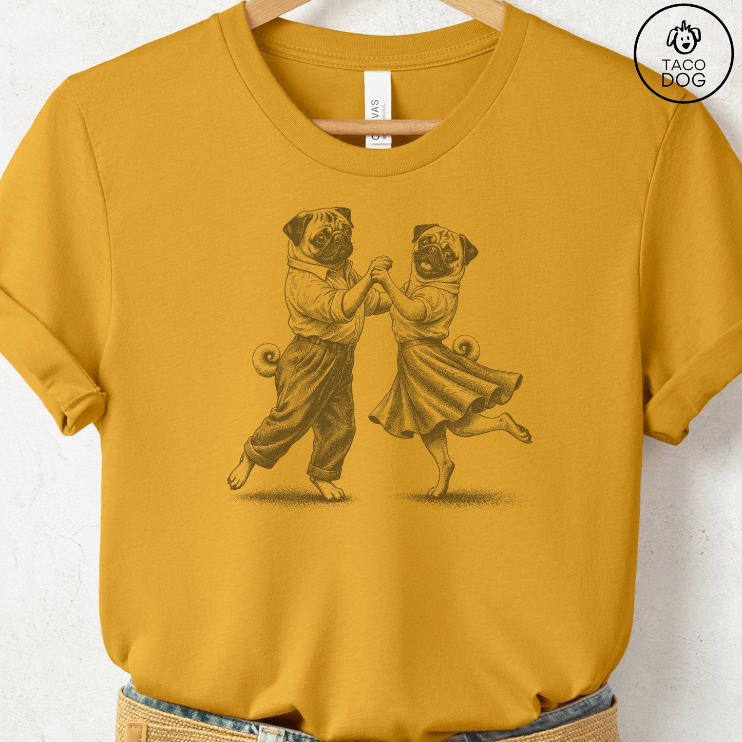 Pug Dancing T-Shirt Mustard Taco-Dog
