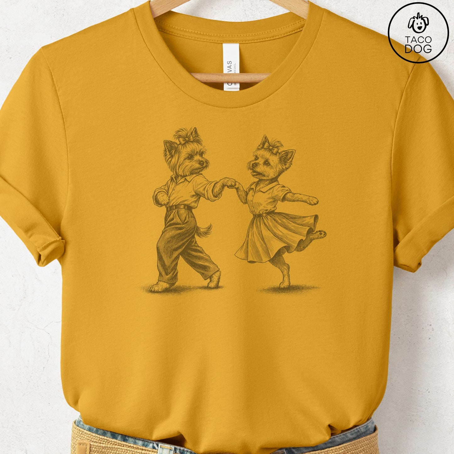 Yorkshire Terrier Yorkie Dancing T-Shirt Mustard Taco-Dog