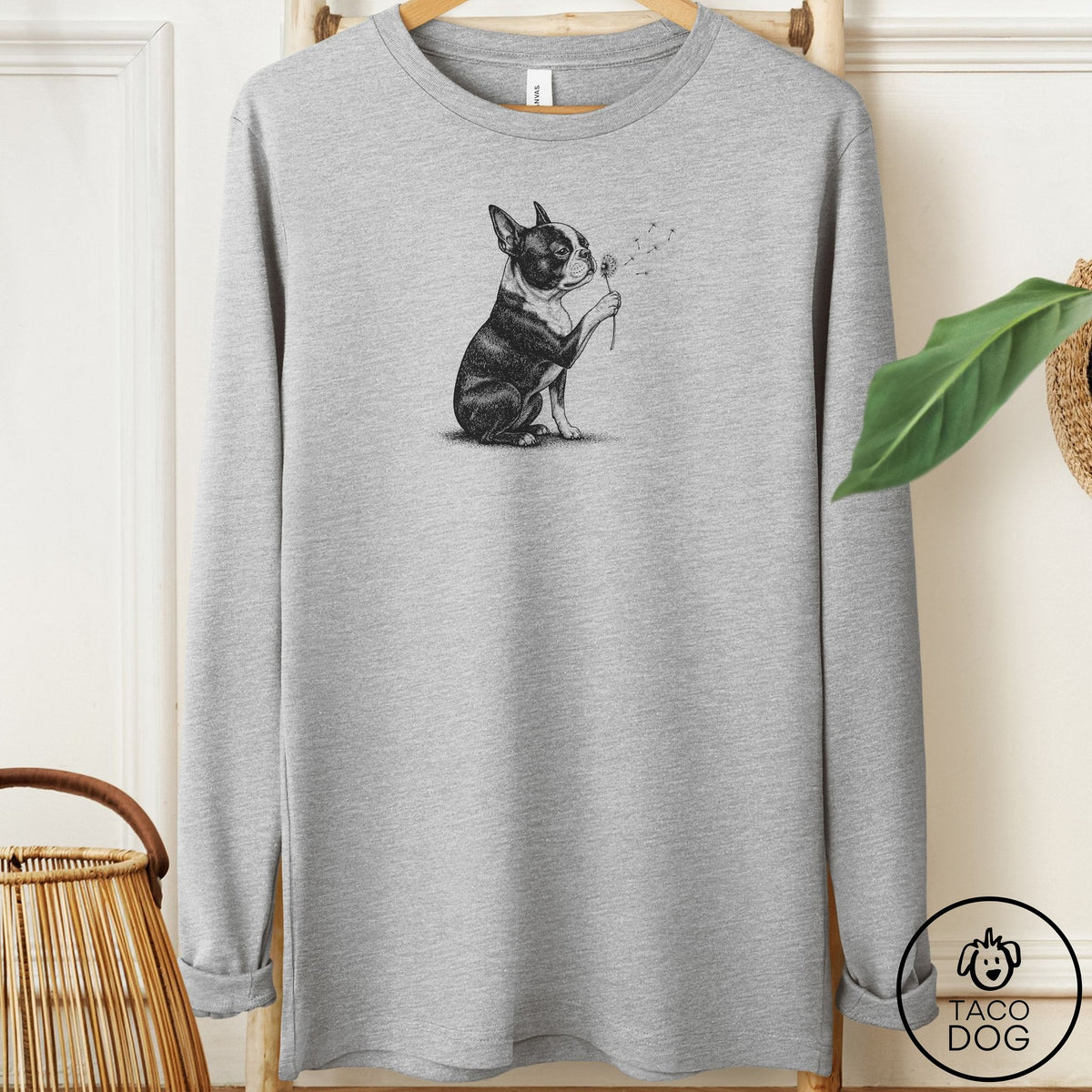 Boston Terrier Dandelion Long Sleeve Tee