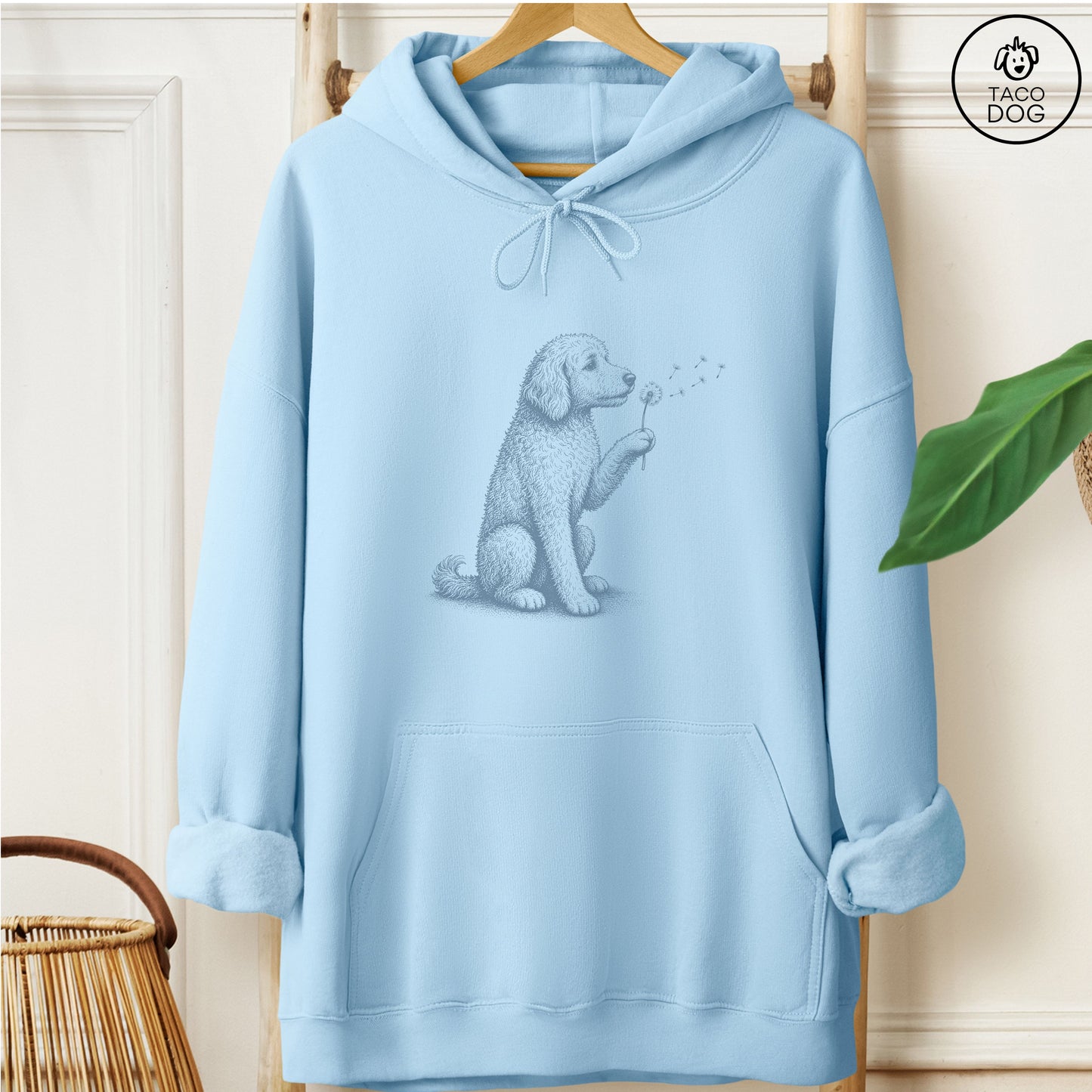 Doodle Dandelion Hoodie Light Blue Taco-Dog