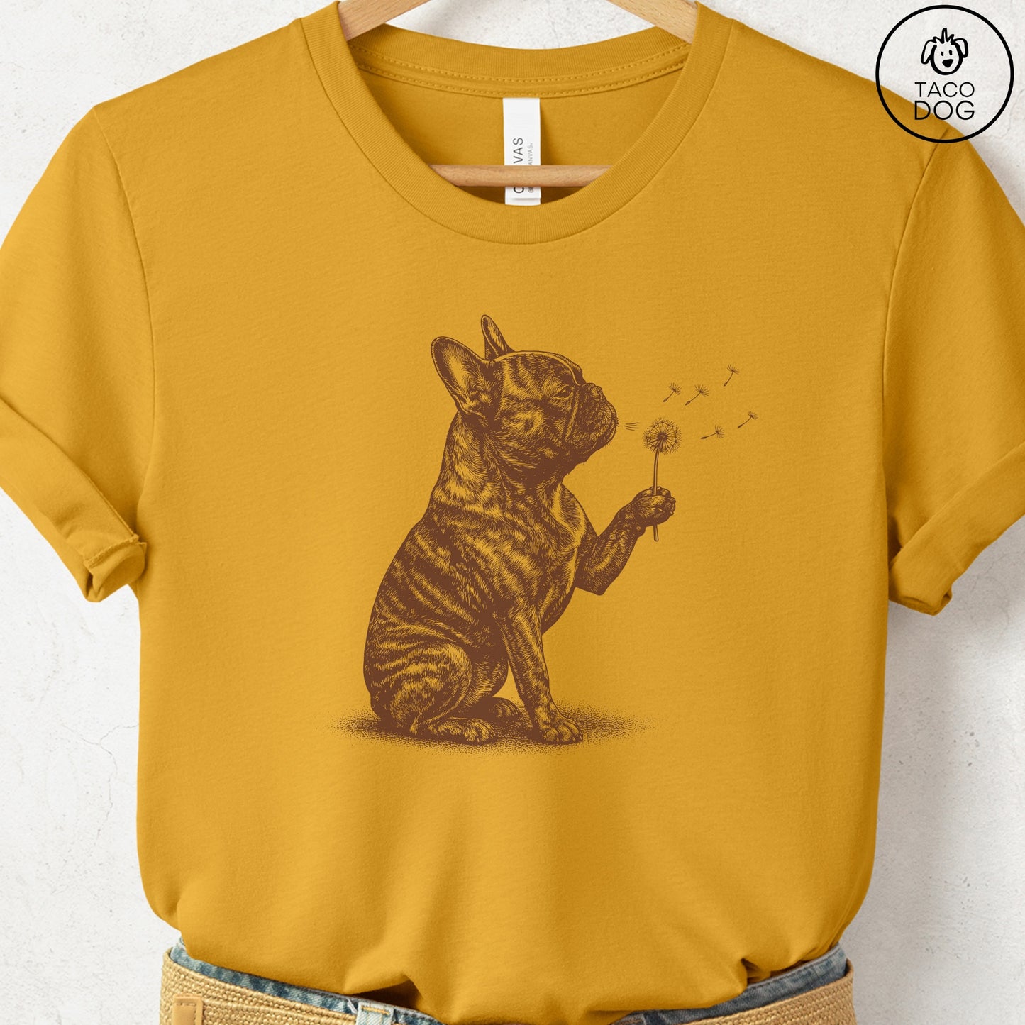 French Bulldog Frenchie Dandelion T-Shirt Mustard S Taco-Dog