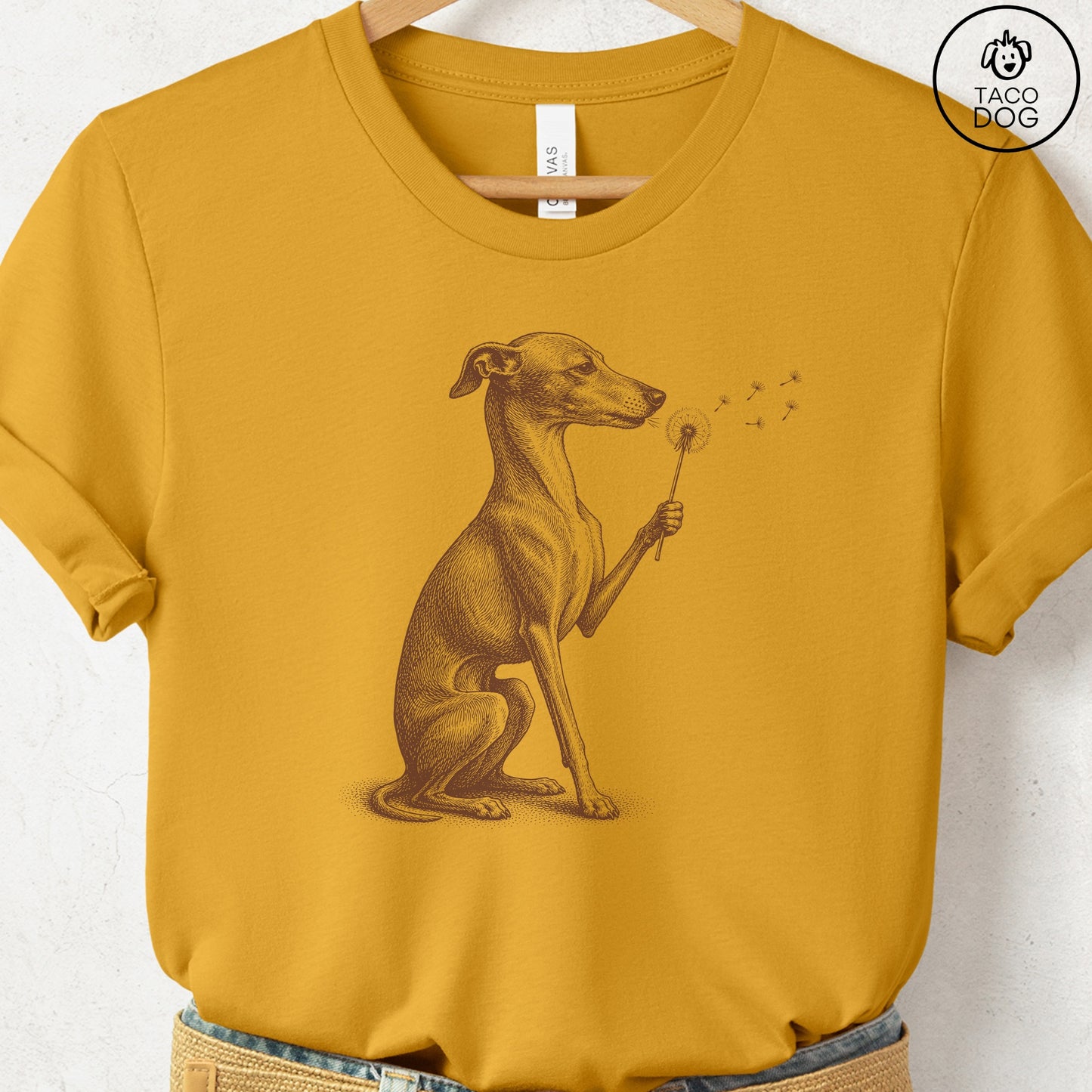Italian Greyhound Whippet Dandelion T-Shirt Taco-Dog