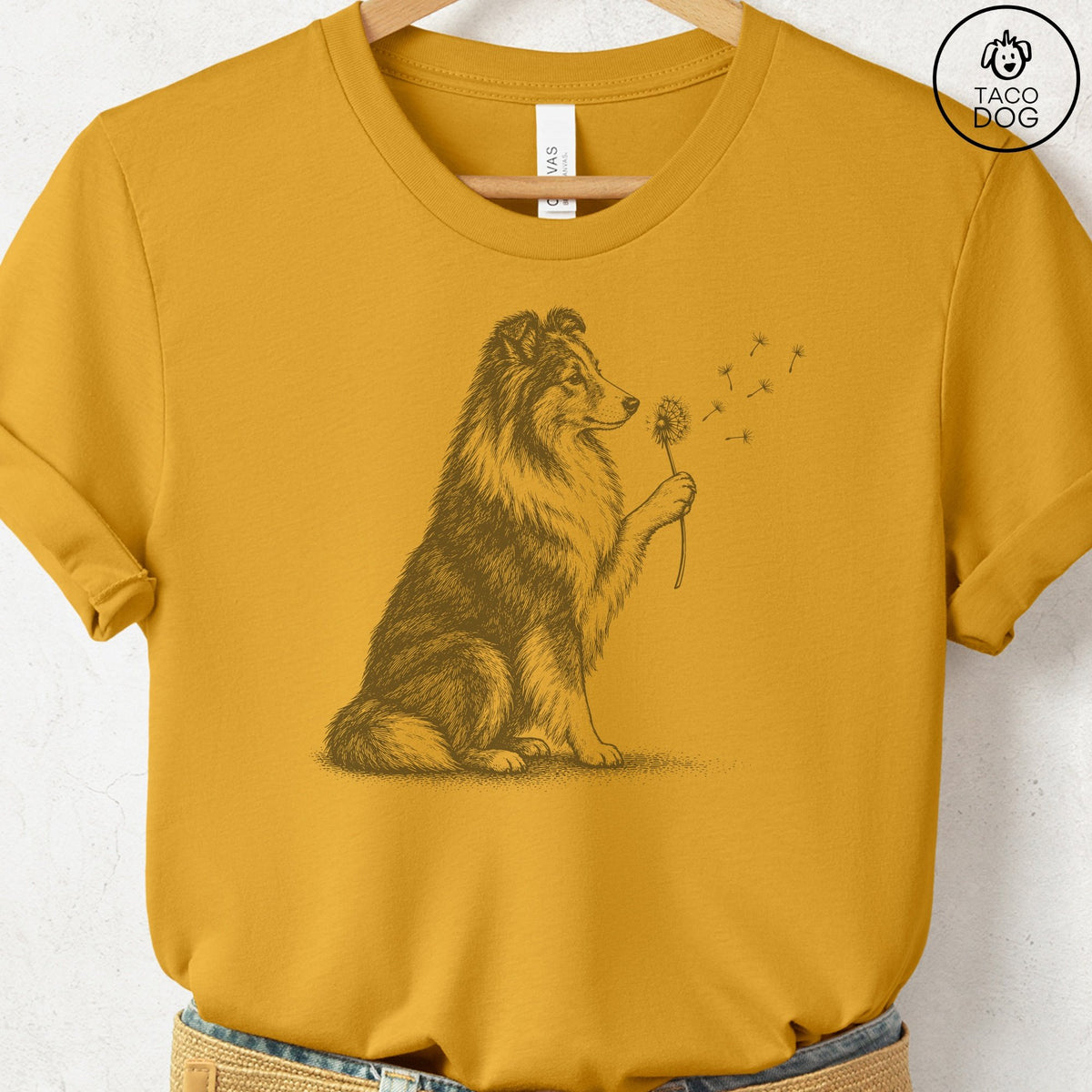 Shetland Sheepdog Dandelion T-Shirt Mustard Taco-Dog