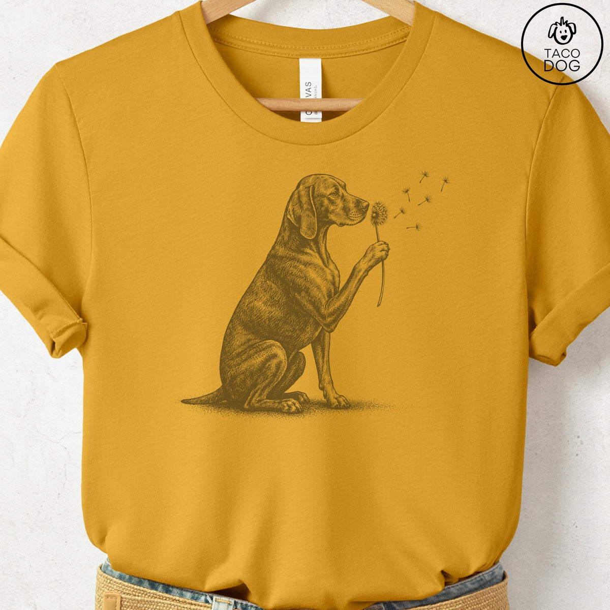 Vizsla Dandelion T-Shirt Mustard Taco-Dog