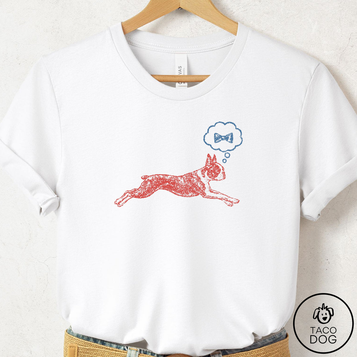 Boston Terrier Daydream T-Shirt White Taco-Dog