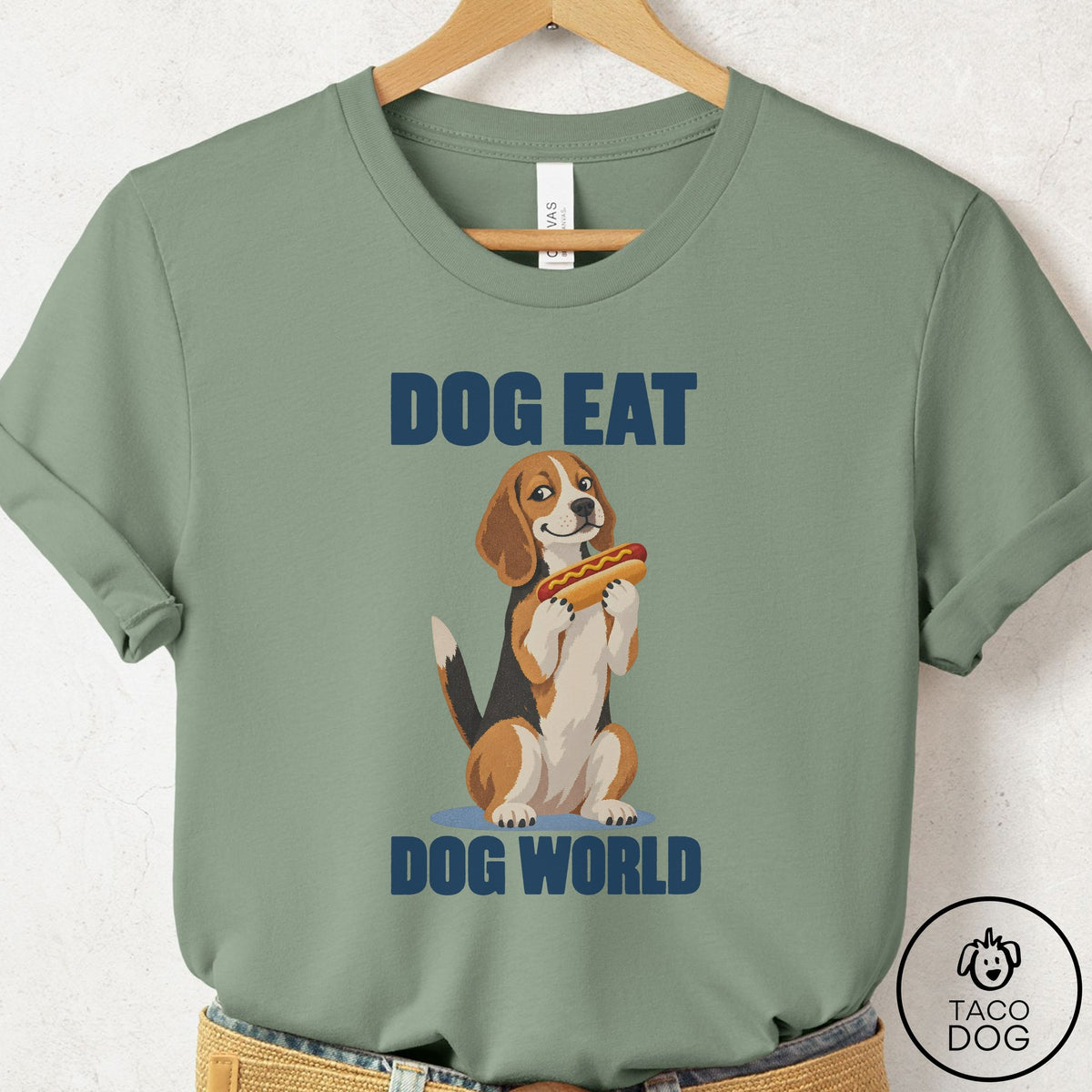 Beagle Dog Eat Dog T-Shirt Sage Taco-Dog
