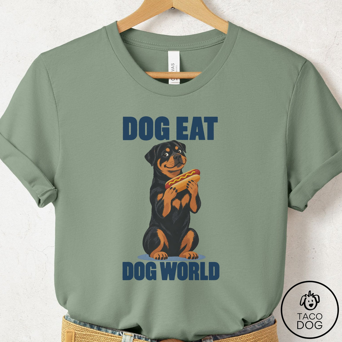 Rottweiler Dog Eat Dog T-Shirt Sage Taco-Dog