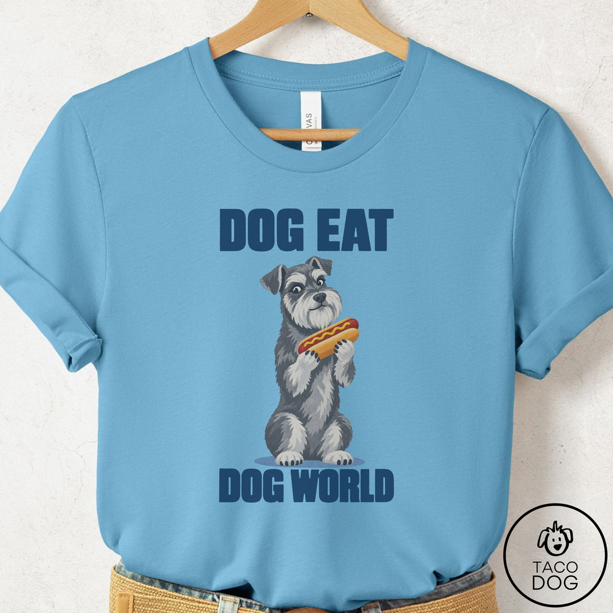 Schnauzer Dog Eat Dog T-Shirt Ocean Blue Taco-Dog