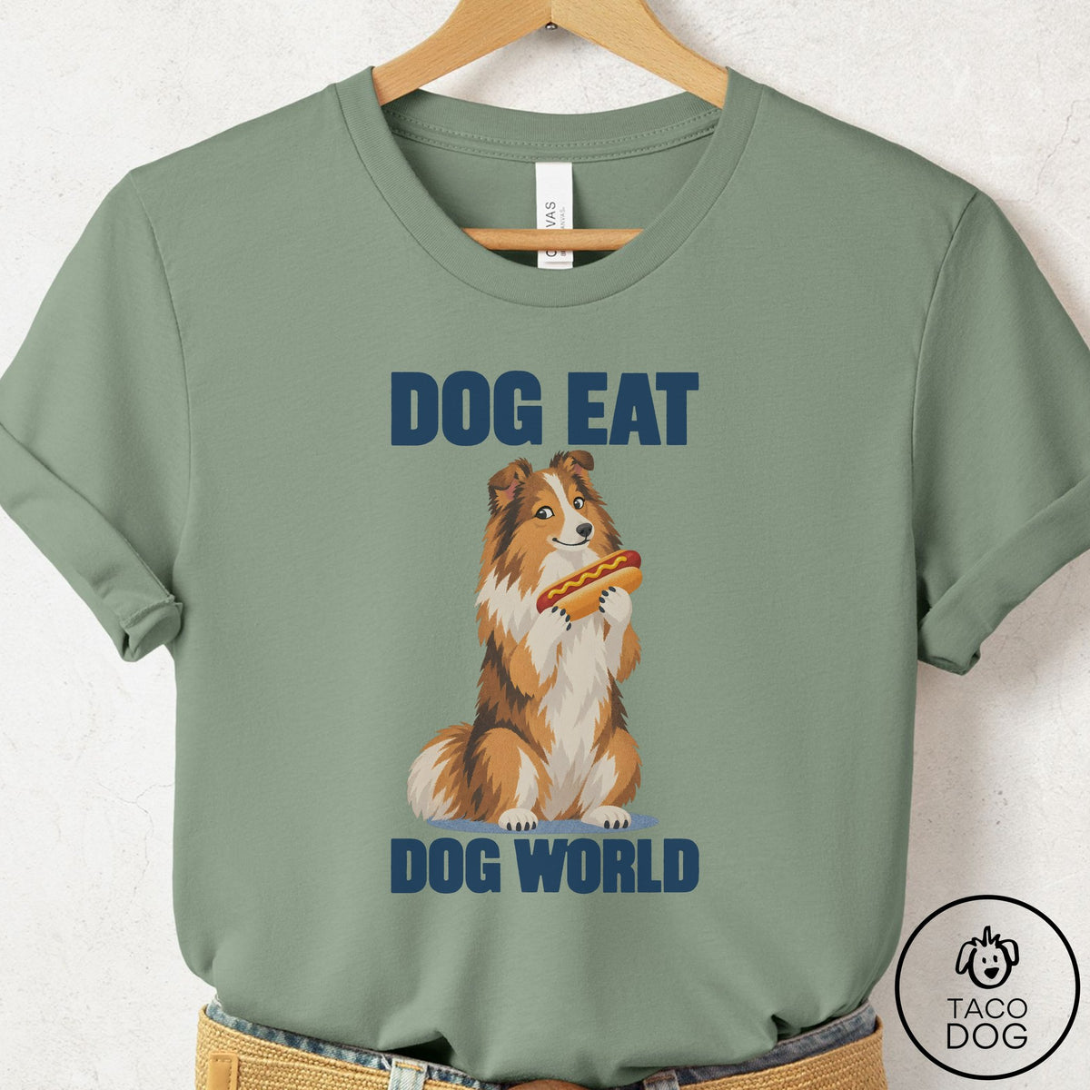 Shetland Sheepdog Dog Eat Dog T-Shirt Sage Taco-Dog
