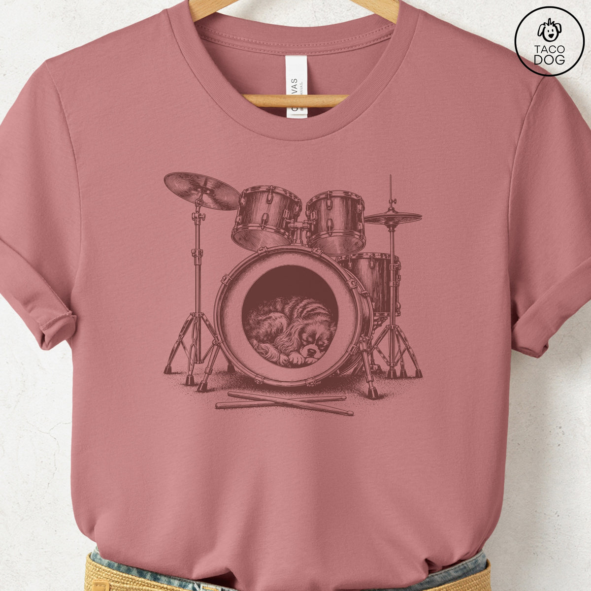 Cavalier King Charles Spaniel Drum T-Shirt Heather Mauve Taco-Dog