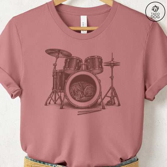 Flat-Coated Retriever Drum T-Shirt Heather Mauve Taco-Dog