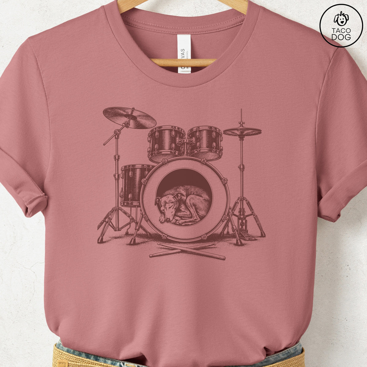 Italian Greyhound Whippet Drum T-Shirt Heather Mauve Taco-Dog
