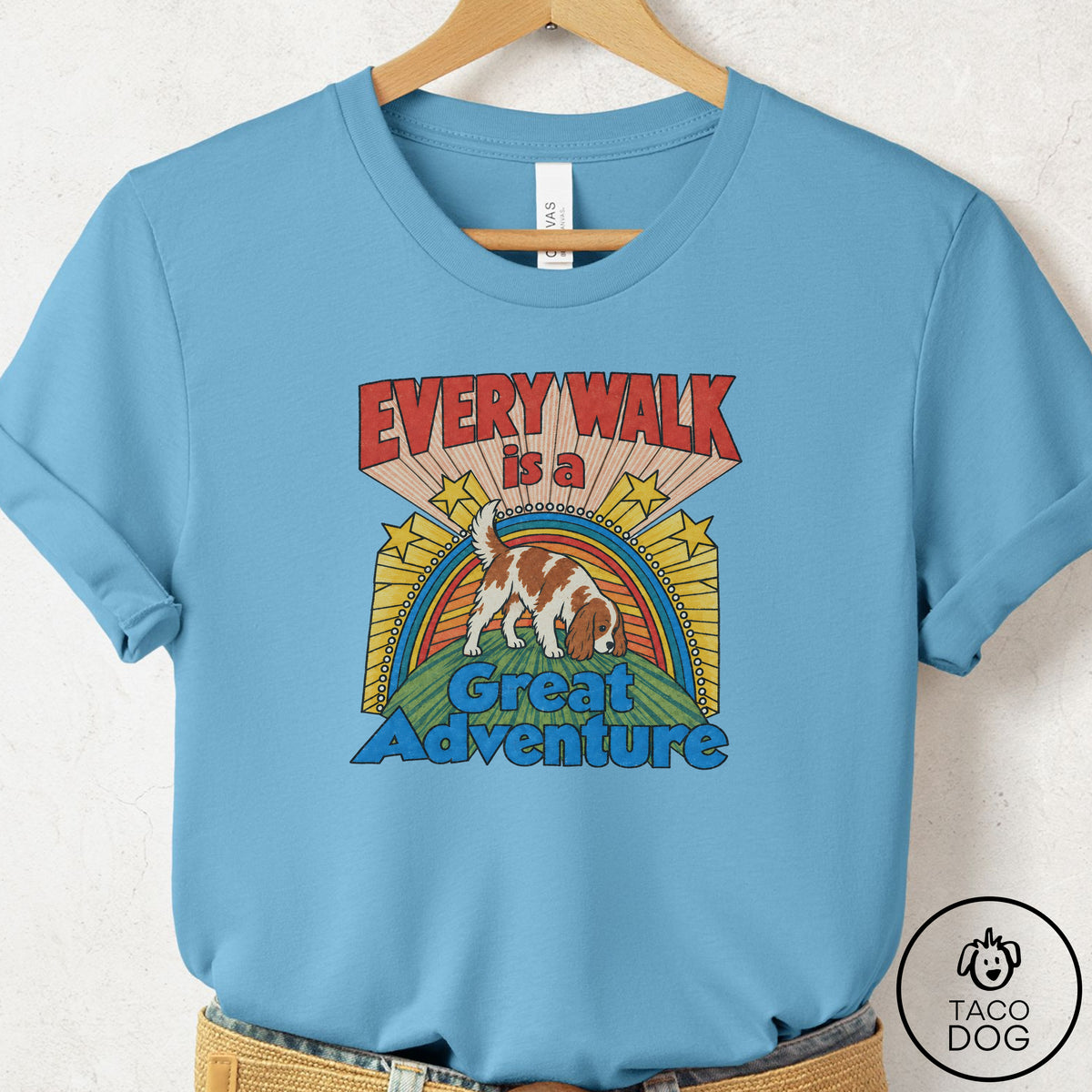 Cavalier King Charles Spaniel Every Walk T-Shirt Ocean Blue Taco-Dog