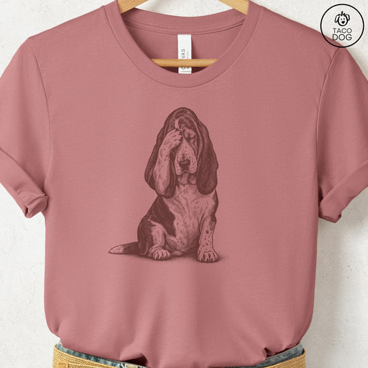 Basset Hound Facepalm T-Shirt Heather Mauve Taco-Dog