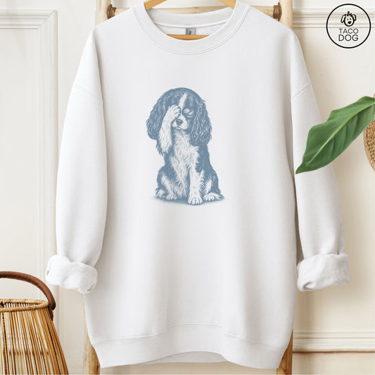 Cavalier King Charles Spaniel Facepalm Sweatshirt White Taco-Dog