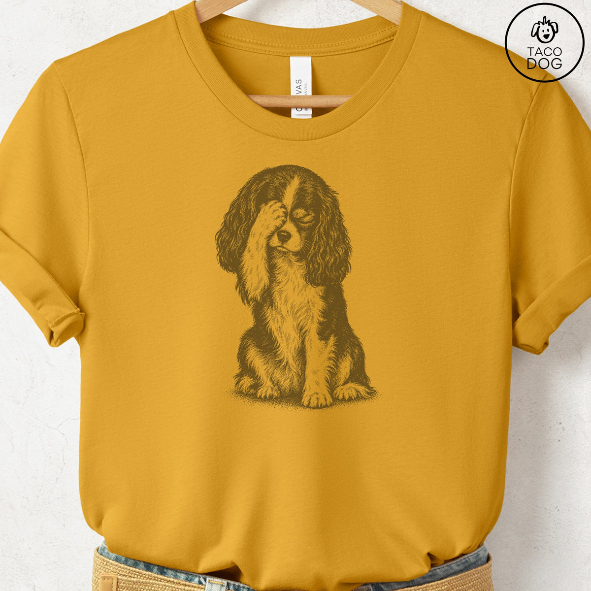 Cavalier King Charles Spaniel Facepalm T-Shirt Mustard Taco-Dog