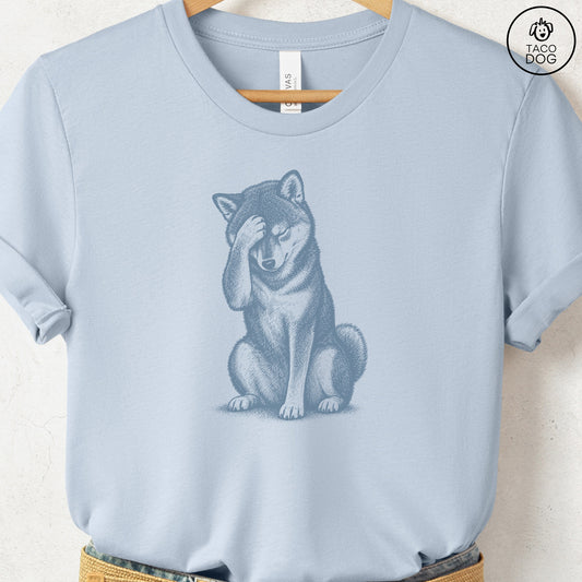 Shiba Inu Facepalm T-Shirt Light Blue Taco-Dog