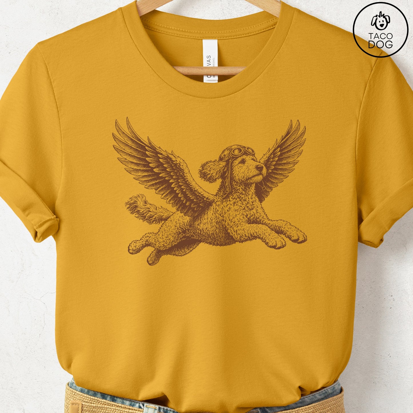 Doodle Flight Risk T-Shirt Mustard Taco-Dog