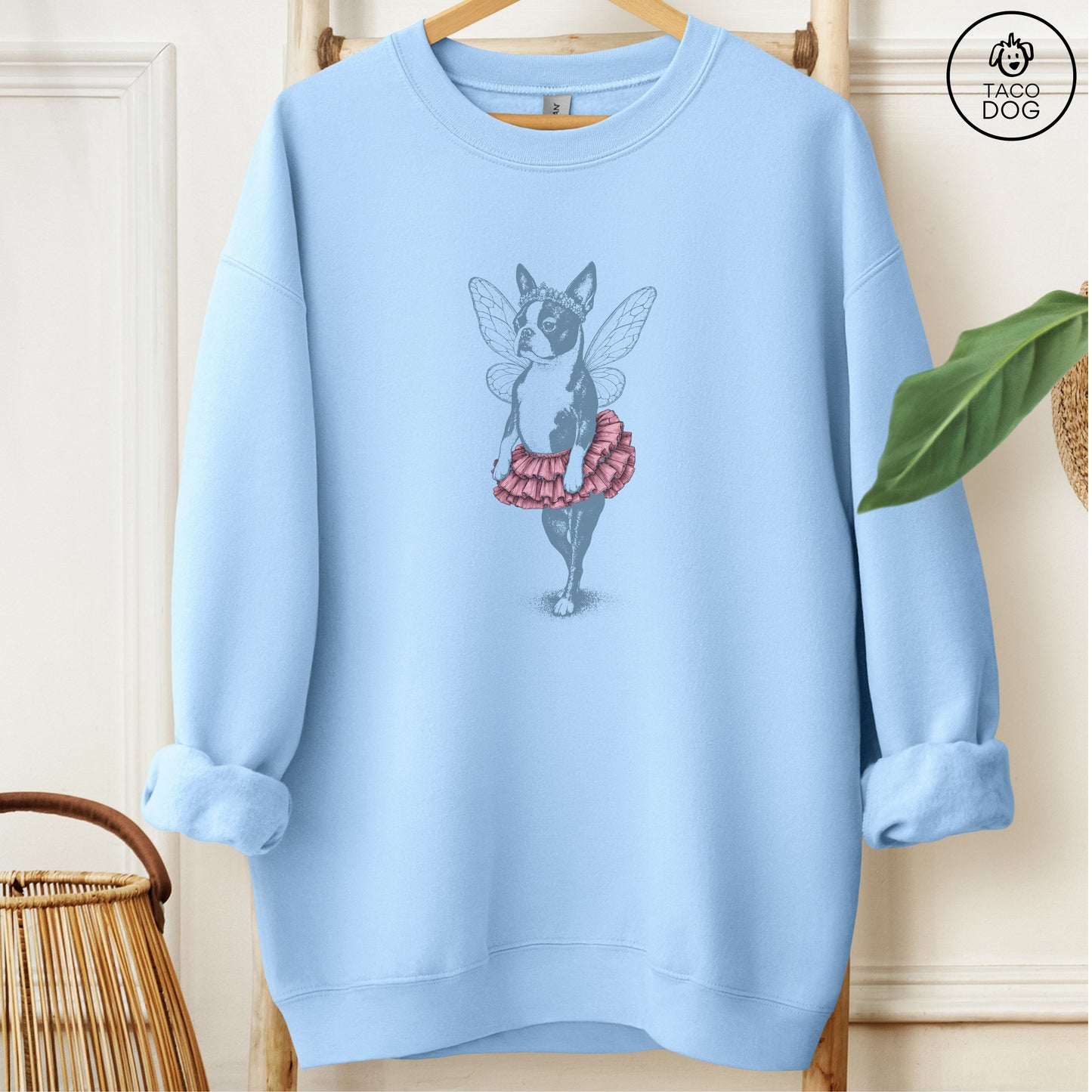 Boston Terrier Fairy Sweatshirt Light Blue M Taco-Dog