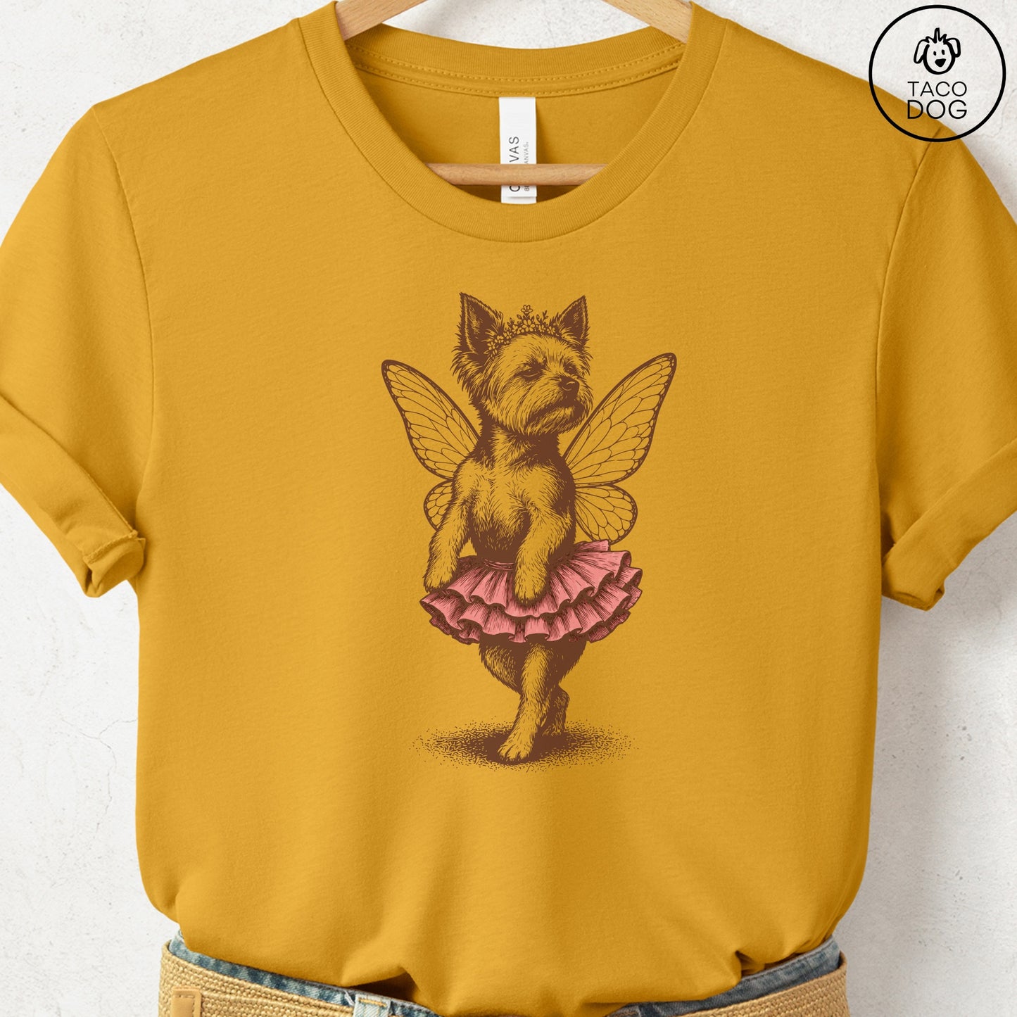 Yorkshire Terrier Yorkie Fairy T-Shirt Mustard Taco-Dog