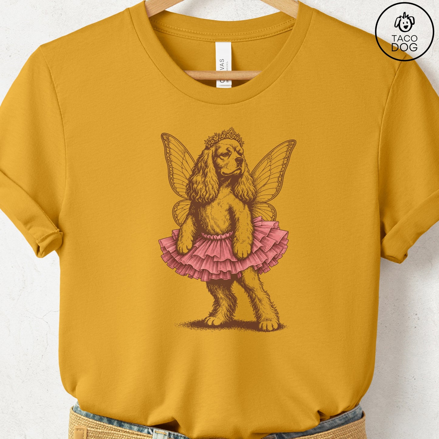 Cocker Spaniel Fairy American T-Shirt Mustard Taco-Dog