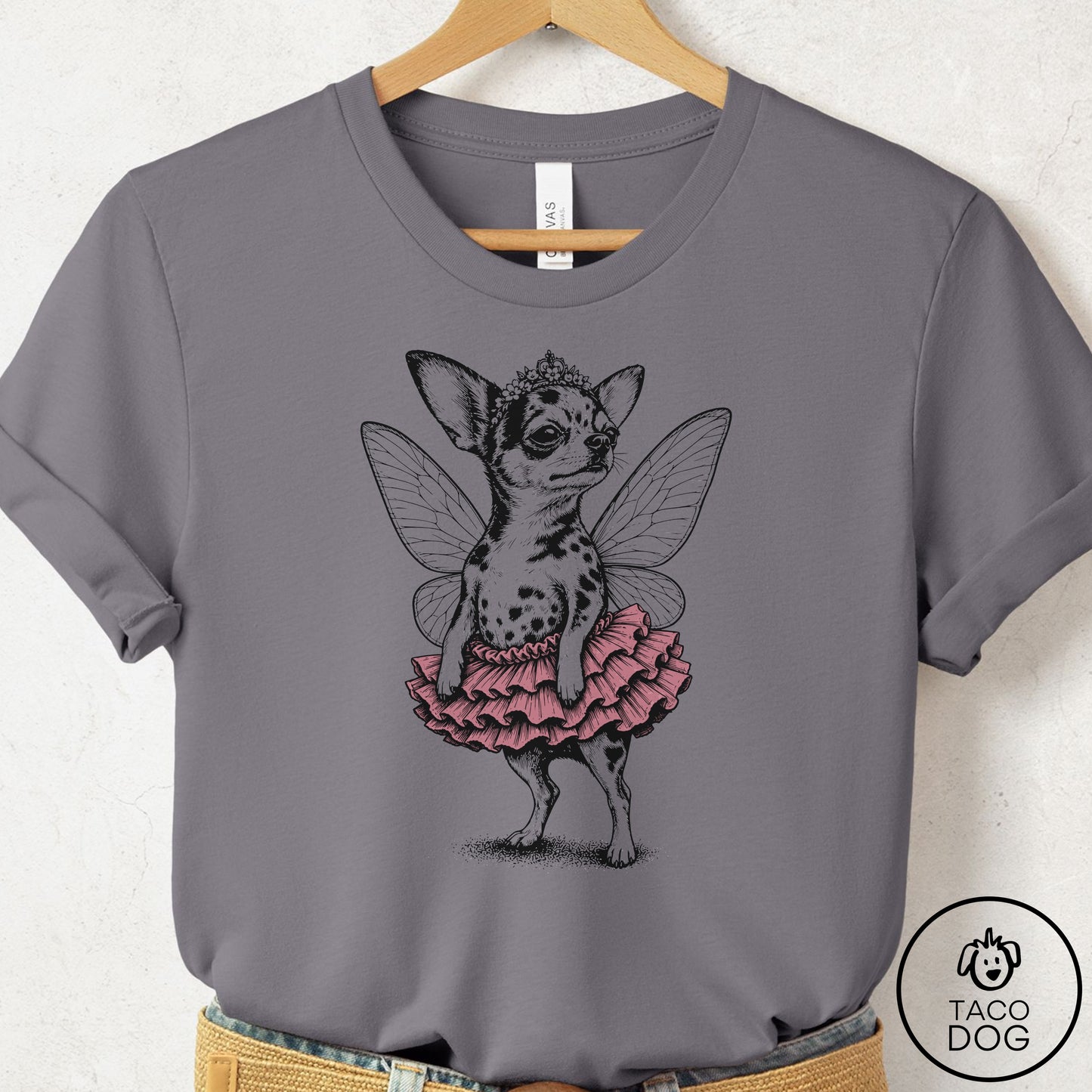 Chihuahua Fairy Black Ink T-Shirt Storm Taco-Dog