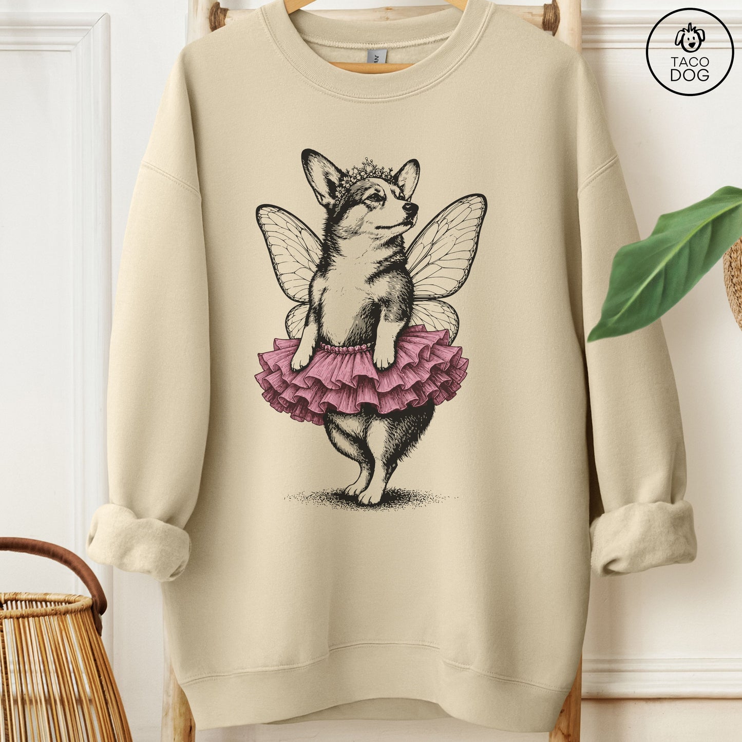Corgi Fairy Black Ink Sweatshirt Sand Taco-Dog