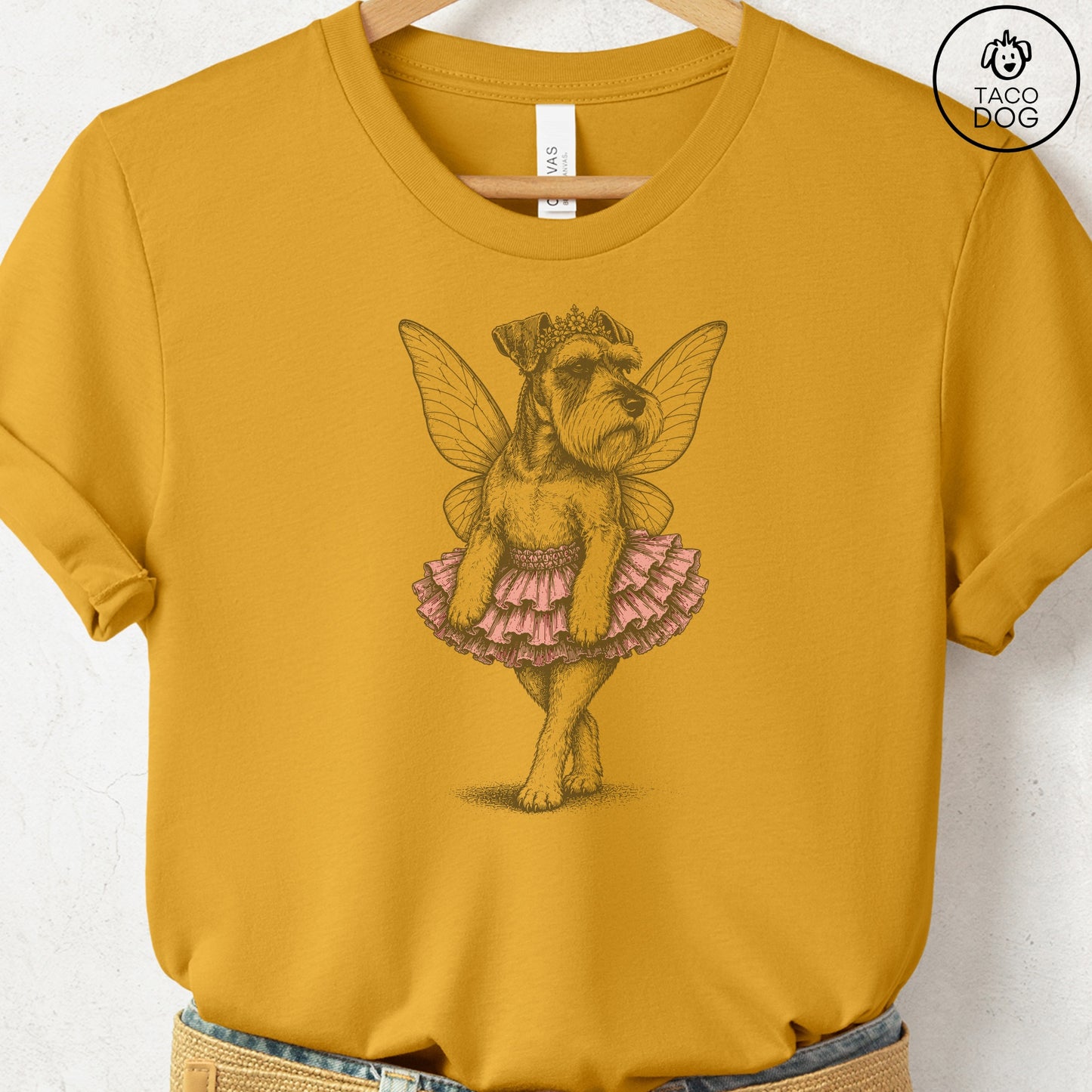 Schnauzer Fairy T-Shirt Mustard Taco-Dog