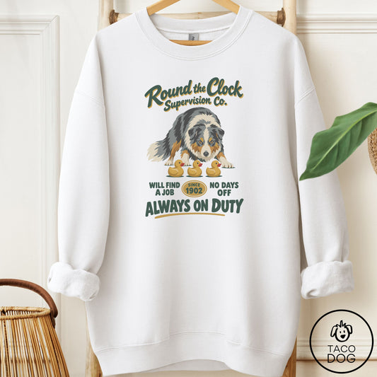 Australian Shepherd Family Business Sweatshirt White Taco-Dog
