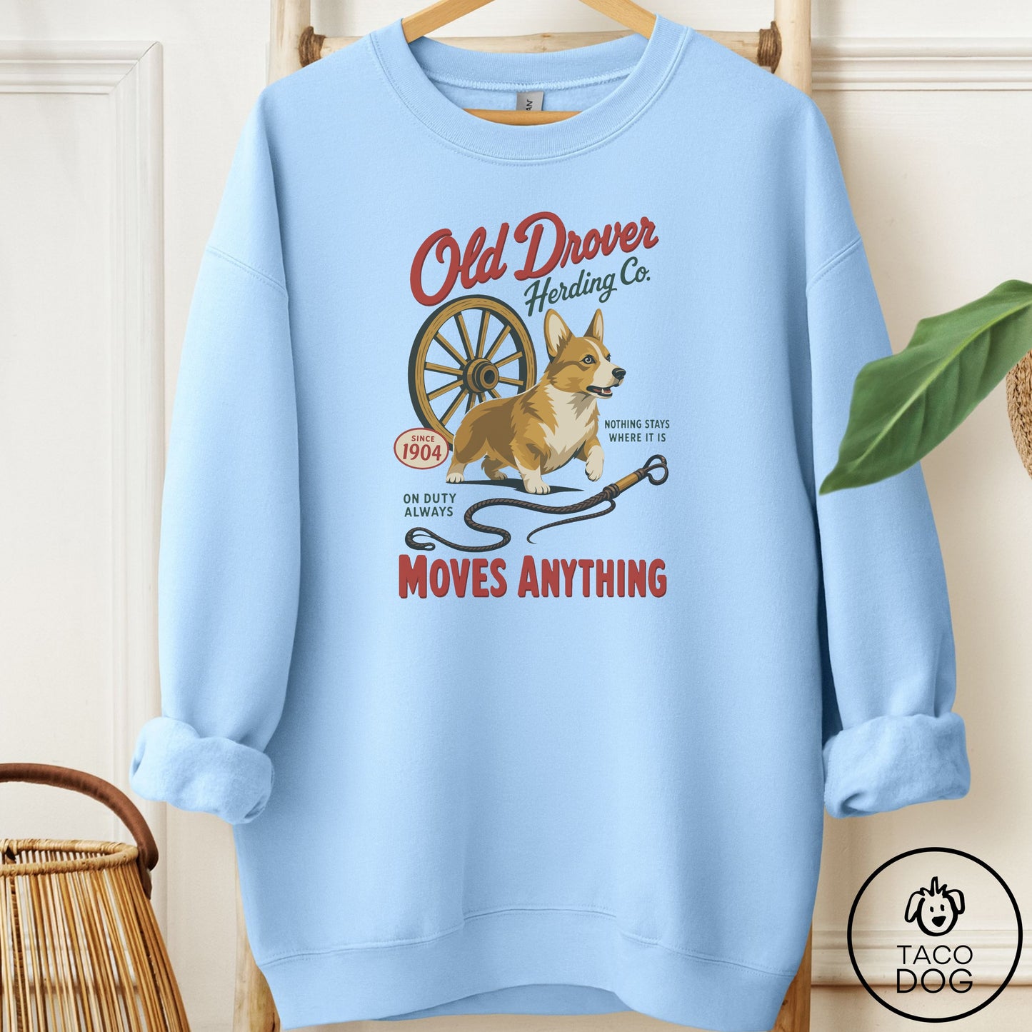 Corgi Family Business Sweatshirt Light Blue Taco-Dog