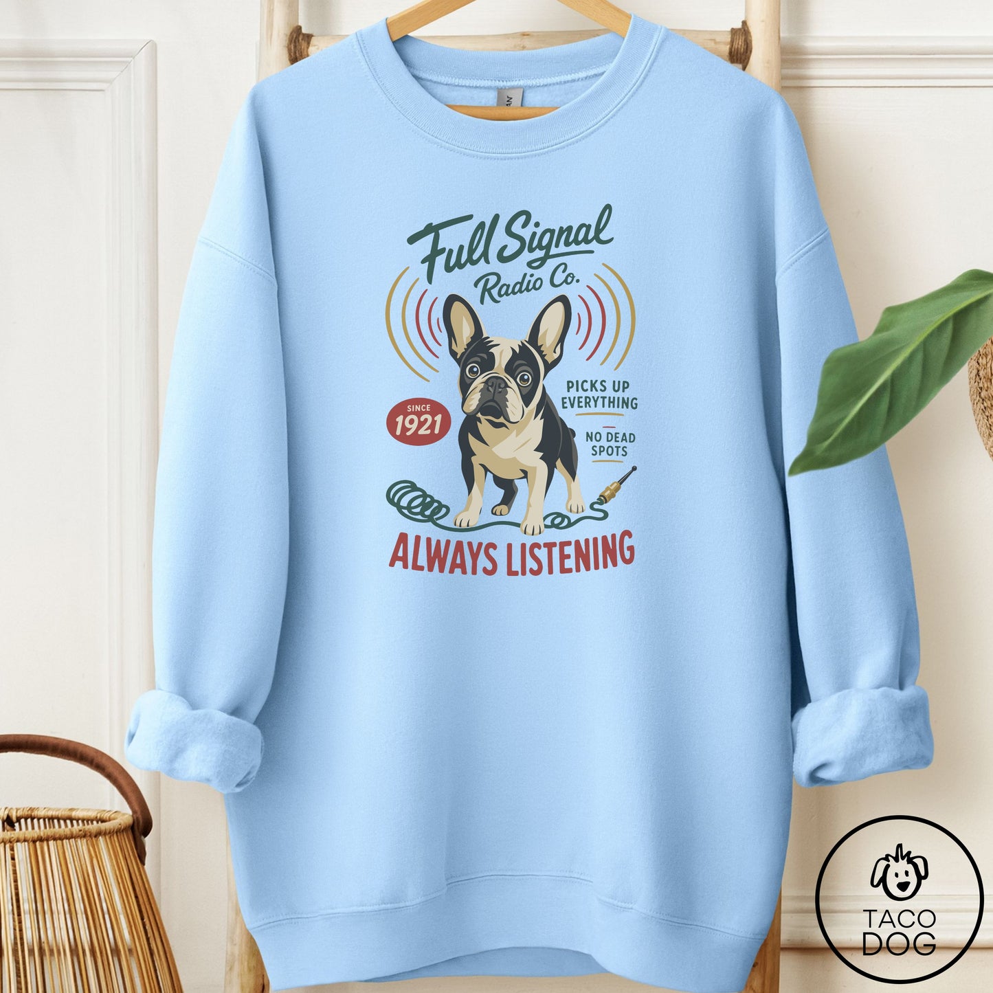 French Bulldog Frenchie Family Business Sweatshirt Light Blue Taco-Dog