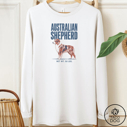 Australian Shepherd Feedsack Long Sleeve Tee White Taco-Dog