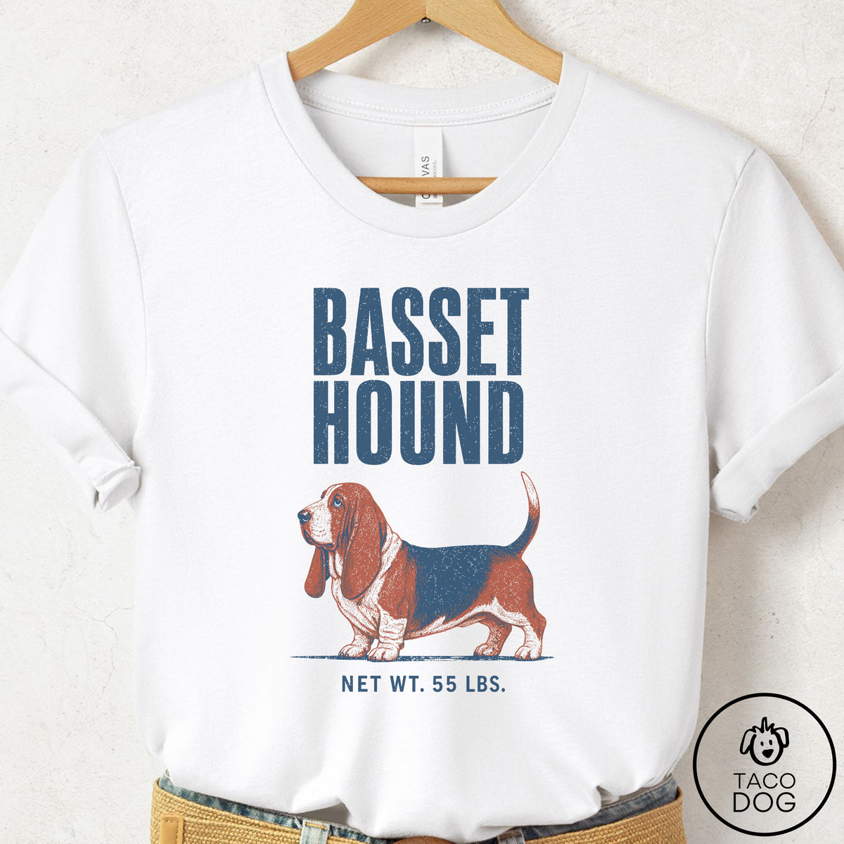 Basset Hound Feedsack T-Shirt White Taco-Dog