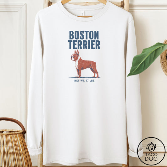 Boston Terrier Feedsack Long Sleeve Tee White Taco-Dog