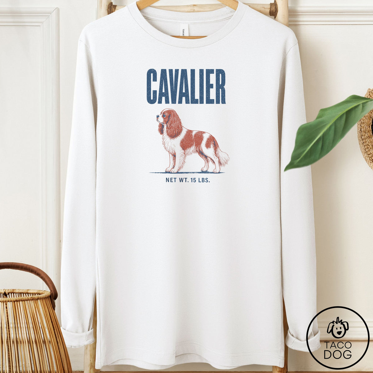 Cavalier King Charles Spaniel Feedsack Long Sleeve Tee White Taco-Dog
