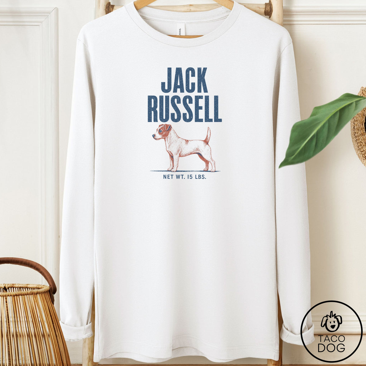 Jack Russell Feedsack Long Sleeve Tee White Taco-Dog