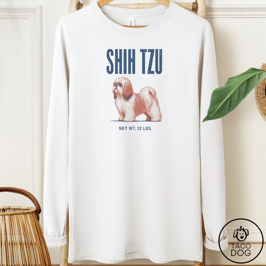 Shih Tzu Feedsack Long Sleeve Tee White Taco-Dog
