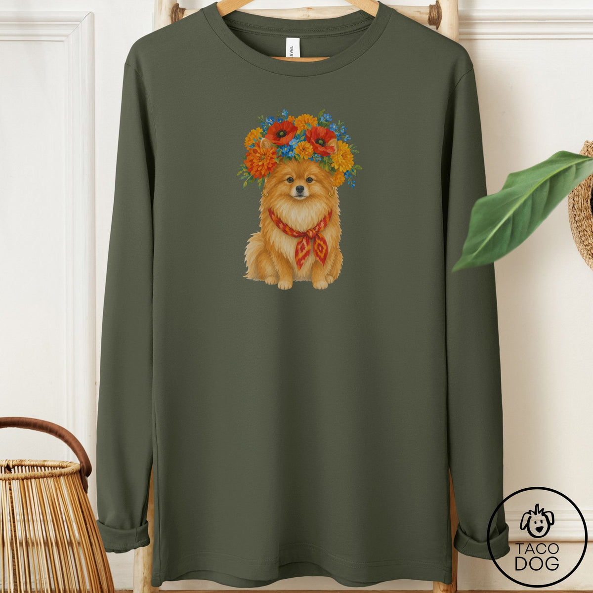 Pomeranian Flower Crown Long Sleeve Tee